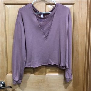 Alya Mauve Crop Sweatshirt Lace Insert V-neck sz M